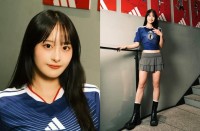 【 相沢菜月 】 「これ着て応援するぞ〜」　サッカー日本代表　ユニフォーム姿でポーズ