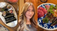 【 工藤静香 】　大葉とたっぷり薬味で味わうカツオ料理を披露「あ〜カツオ美味しかった」「食べ方色々」玉ねぎ酢漬け＆山盛り香味野菜で手巻き風にもアレンジ