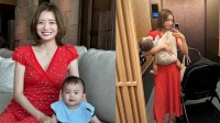 【 蜂谷晏海 】　生後7か月の次男と鮮やかな赤ワンピ姿で“カフェデート”　「お洒落しておしゃれな場所へ行くのも楽しいな〜と」