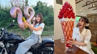 【 丸りおな 】　28歳バースデーを報告「またひとつレベルアップ」　ハーレー動画＆ド迫力の「巨大いちごパフェ」ショットに反響「可愛すぎる」