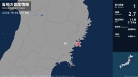 岩手県で最大震度1の地震　岩手県・一関市