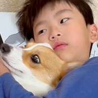 転がる男の子が『犬にヘッドロックをかけてる』と思ったら…意外すぎた『まさかの光景』が415万再生「幸せそうｗ」「温かいもんね」と絶賛