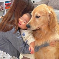ママに甘えて抱きつく大型犬→1歳の女の子が嫉妬して割り込んだら…寛大すぎる『神対応』が17万再生「全員可愛い」「幸せが溢れてる」と反響
