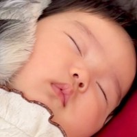 赤ちゃんが大好きな犬→ピッタリとくっつきながら…あまりにも尊い『添い寝の仕方』に悶絶の声「天使と天使」「どんな夢を見てるのかな」と絶賛