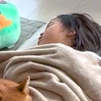 小学校に入学した６歳の女の子→体調不良でダウンしたら、犬が心配をして…『姉妹愛に溢れた光景』に涙「健気な姿にグッとくる」「感動した」
